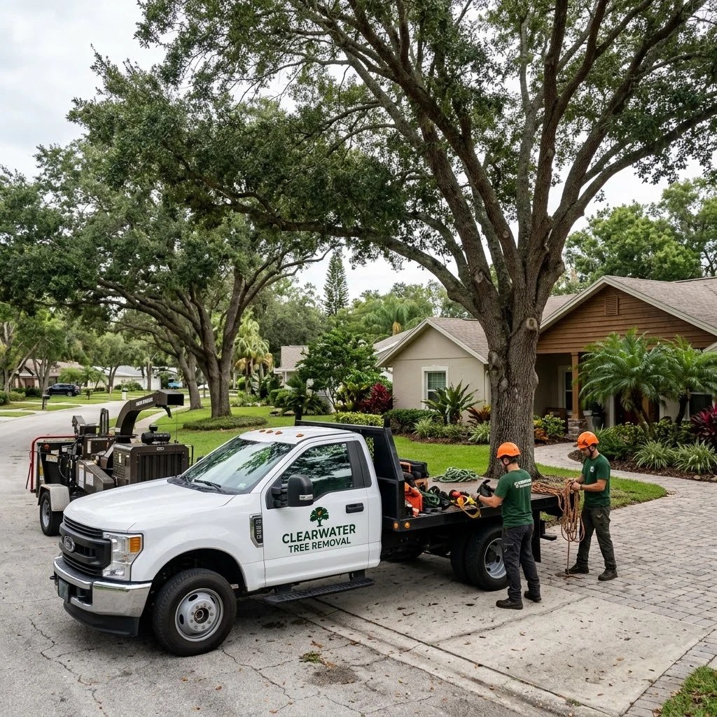 Clearwater Tree Removal crew removing a large oak tree in Clearwater, FL