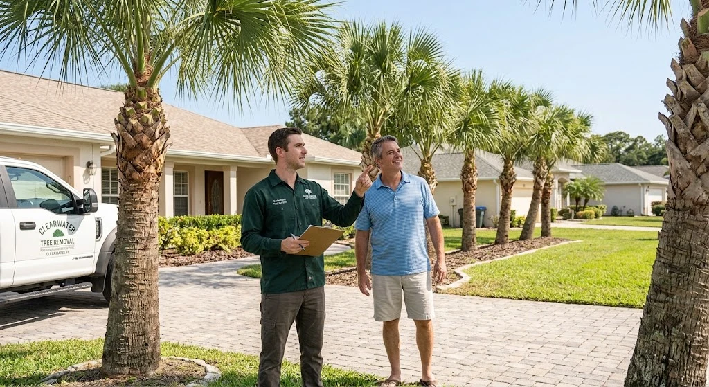 Sabal palms trimmed before hurricane season in Safety Harbor