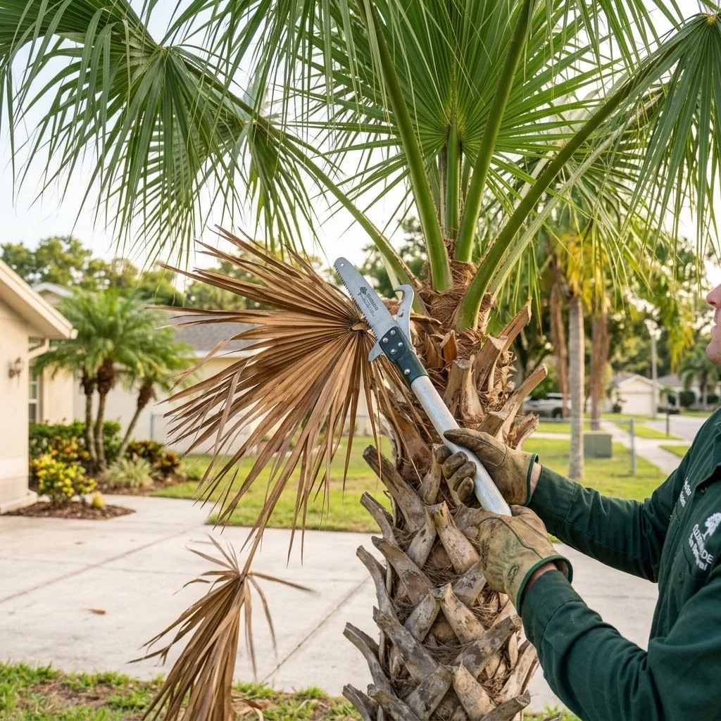 Arborist inspecting oak and palm tree health in Clearwater
